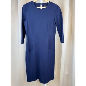 J.McLaughlin Navy Blue Sheath Dress XS Stretch Pockets 3/4 Sleeve